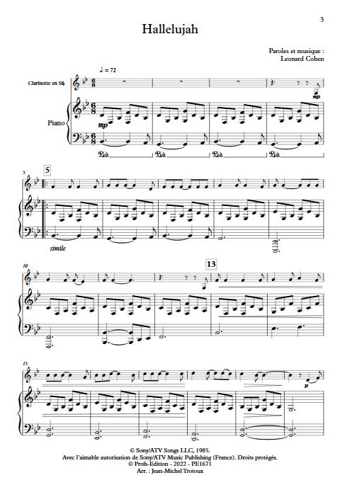 Hallelujah - Clarinette & Piano - COHEN L. - Partition