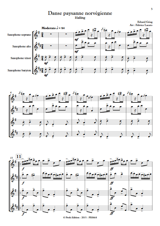 Danse paysanne norvégienne - Quatuor de Saxophones - GRIEG E. - Partition