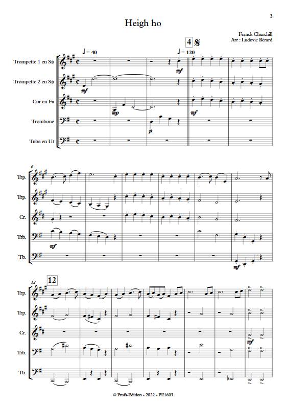 Heigh-ho - Quintette de Cuivres - CHURCHILL F. - Partition