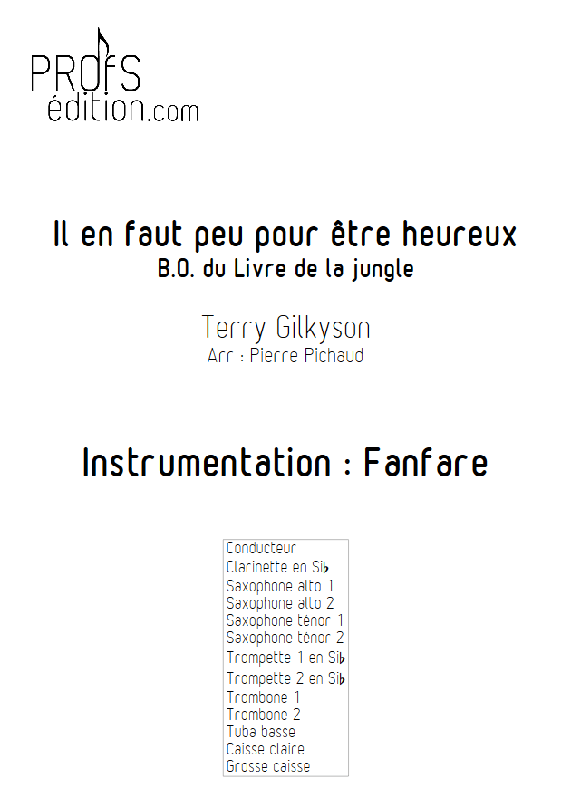 Il en faut peu pour etre heureux - Fanfare - GILKYNSON T. - page de garde