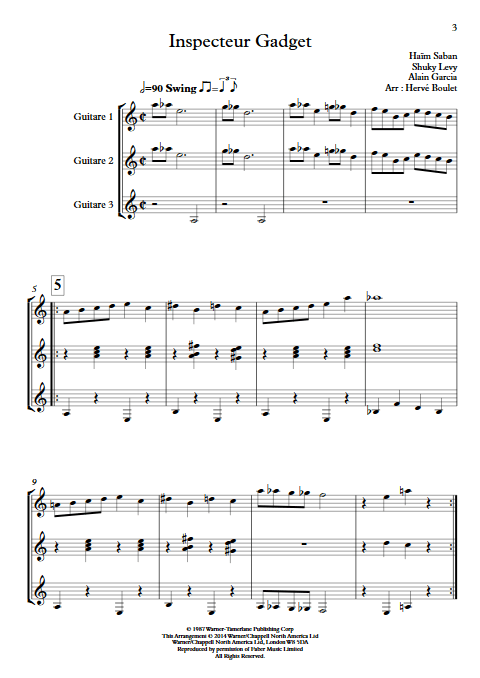 inspecteur Gadget - Trio de Guitares - SABAN H. - Partition