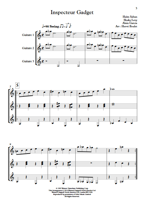 inspecteur Gadget - Trio de Guitares - SABAN H. - app.scorescoreTitle