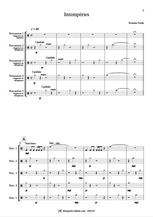 Intempéries - Quintette Percussions - PERDA R. - Partition