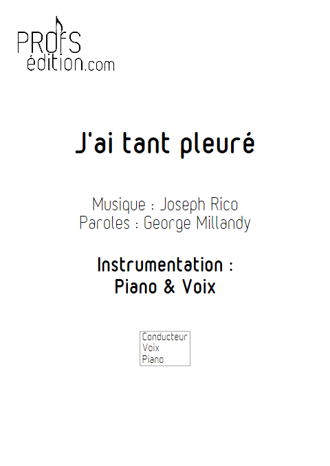 J'ai tant pleuré - Piano & Voix - RICO J. - page de garde