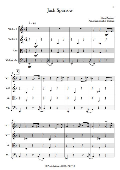 Jack Sparrow - Quatuor à Cordes - ZIMMER H. - Partition