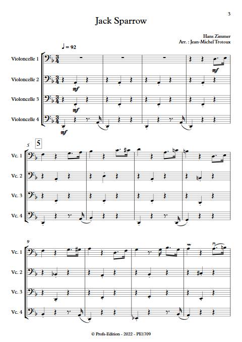 Jack Sparrow - Quatuor de Violoncelles - ZIMMER H. - Partition