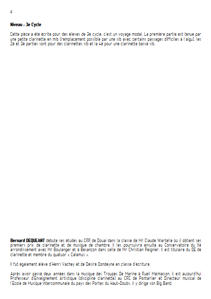 Je voyage - Quatuor de Clarinettes - DEQUEANT B. - Fiche Pédagogique