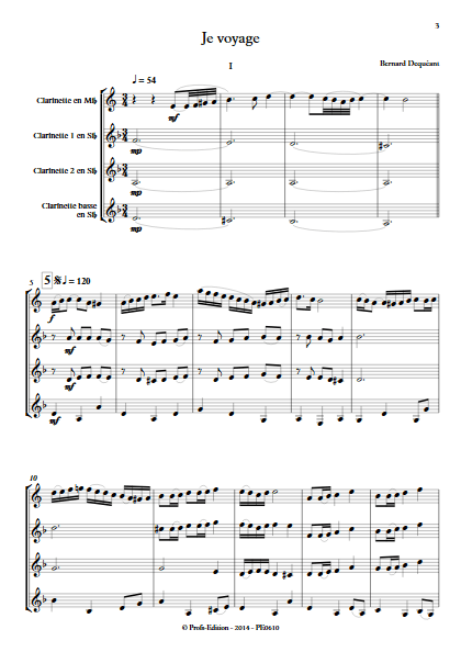 Je voyage - Quatuor de Clarinettes - DEQUEANT B. - Partition