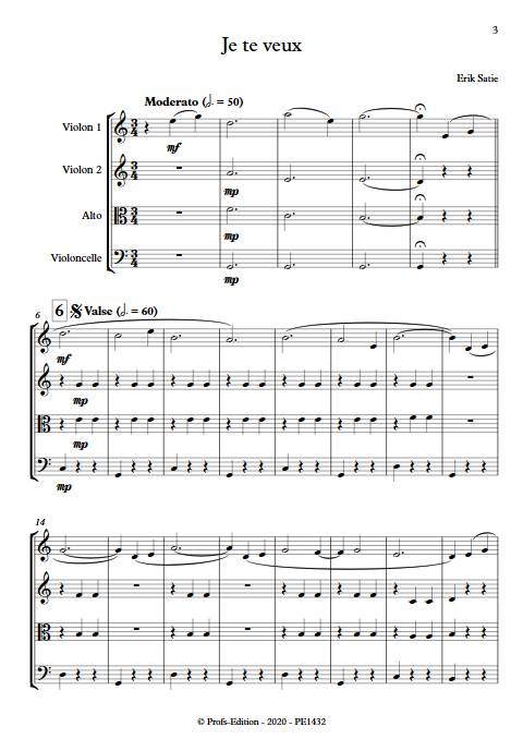 Je te veux - Quatuor à cordes - SATIE E. - Partition