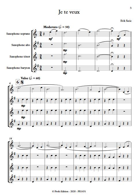 Je te veux - Quatuor de Saxophones - SATIE E. - Partition