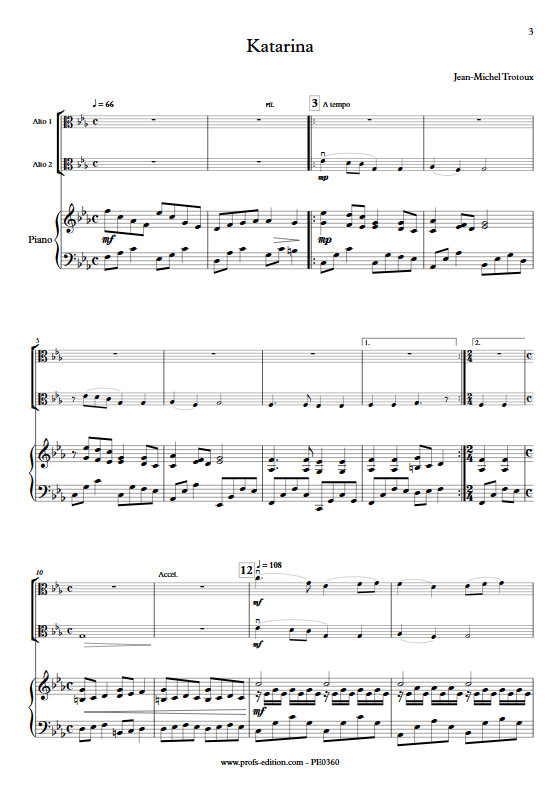 Katarina - Trio 2 Altos et Piano - TROTOUX J. M. - Partition