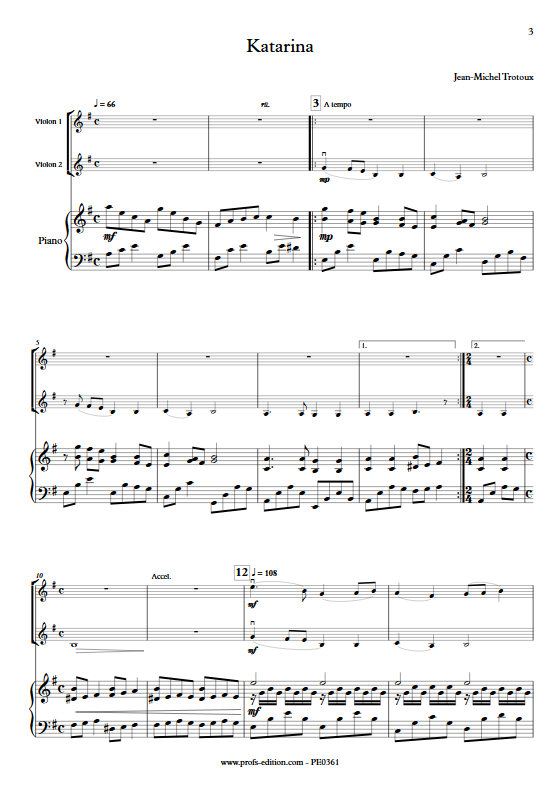 Katarina - Trio 2 Violons et Piano - TROTOUX J. M. - Partition