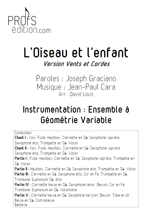 L'Oiseau et l'enfant -Ensemble à Géométrie Variable - CARA J.P. - page de garde