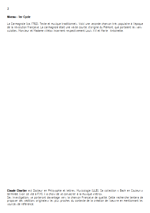 La Carmagnole - Piano & Voix - ANONYME - Fiche Pédagogique