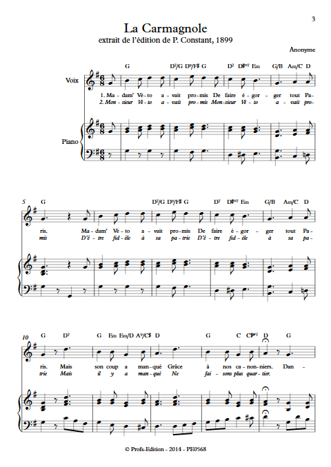 La Carmagnole - Piano & Voix - ANONYME - Partition