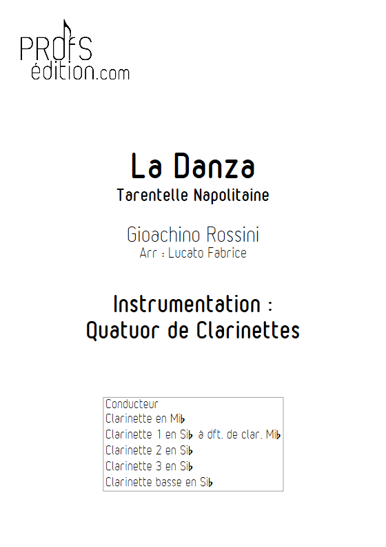 La Danza - Tarentelle - Quatuor de Clarinettes - ROSSINI G. - page de garde