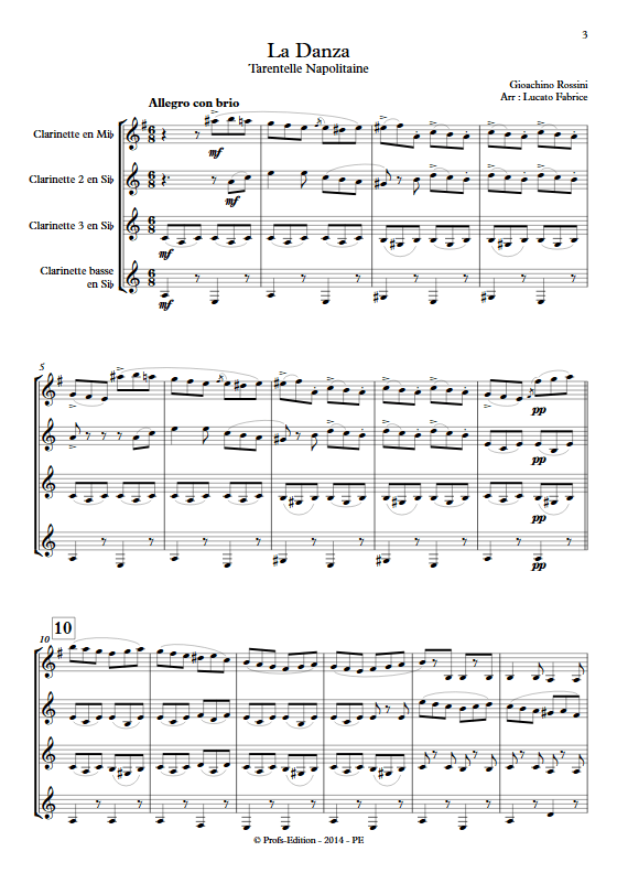 La Danza - Tarentelle - Quatuor de Clarinettes - ROSSINI G. - Partition