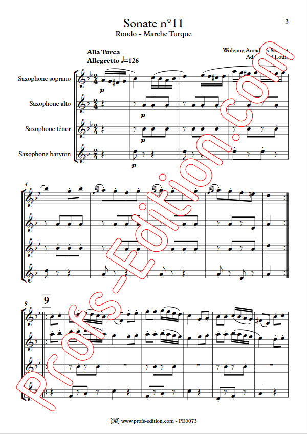 Marche Turque - Quatuor Saxophones - MOZART W. A. - Partition