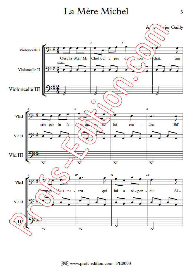 La Mère Michel - Trio Violoncelles - TRADITIONNEL - Partition