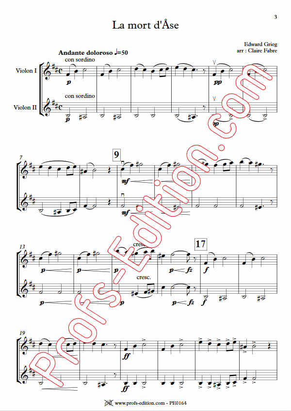 La Mort d'Ase (Peer Gynt) - Duo Cordes - GRIEG E. - Partition