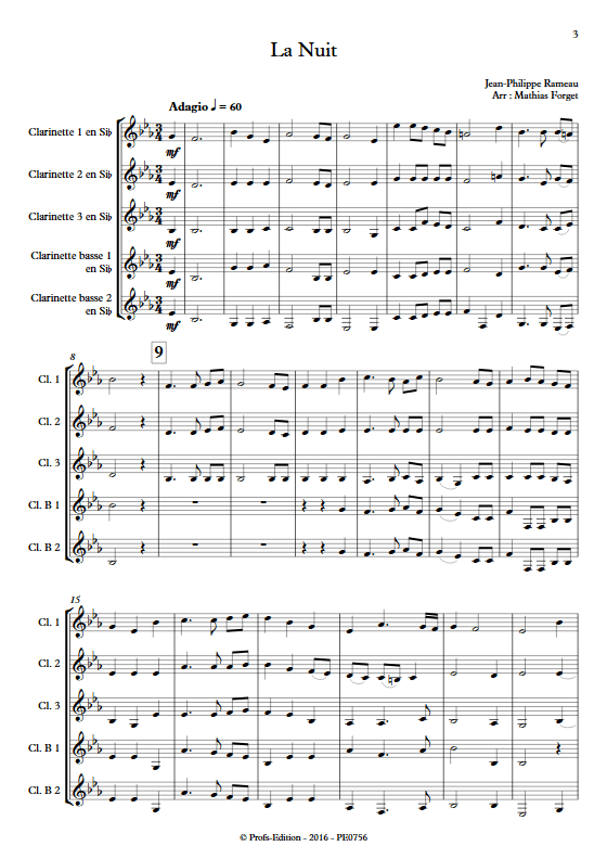La Nuit - Ensemble de Clarinettes - RAMEAU J. P. - Partition