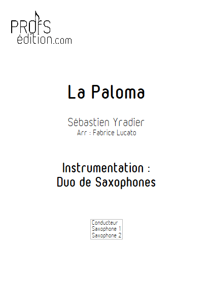 La Paloma - Duo de Saxophones - IRADIER S. - page de garde