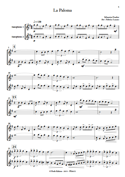 La Paloma - Duo de Saxophones - IRADIER S. - Partition