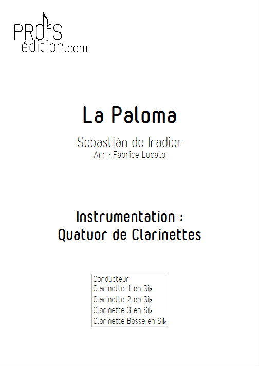 La Paloma - Quatuor de Clarinettes - IRADIER S. - page de garde