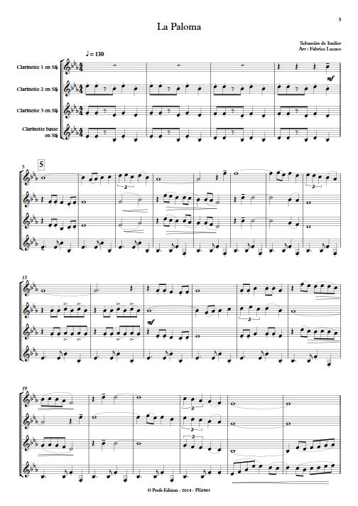 La Paloma - Quatuor de Clarinettes - IRADIER S. - app.scorescoreTitle