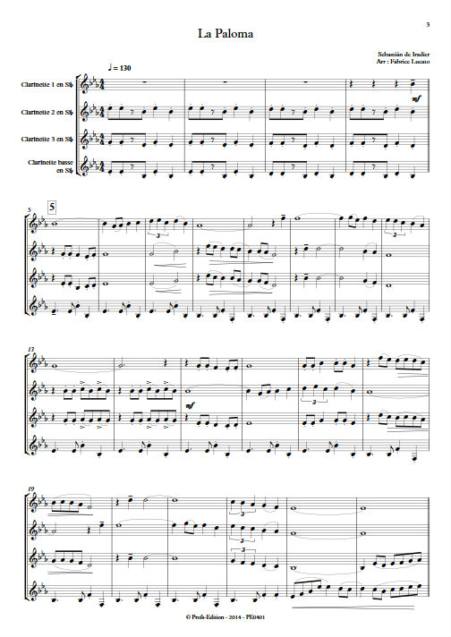 La Paloma - Quatuor de Clarinettes - IRADIER S. - Partition