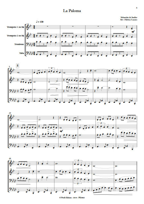 La Paloma - Quatuor de Cuivres - IRADIER S. - Partition