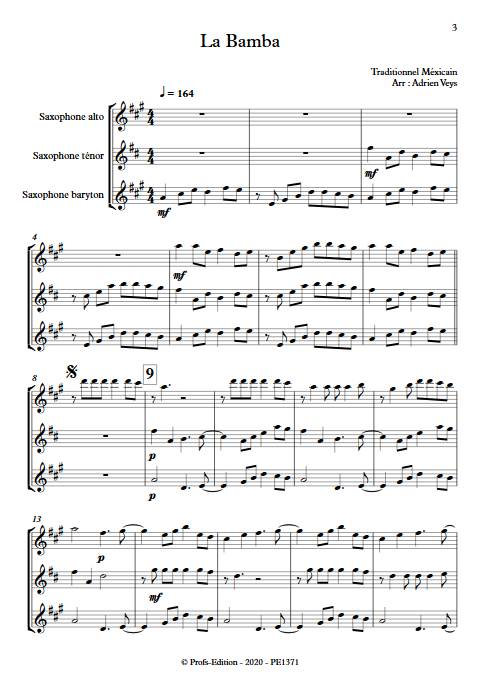 La Bamba - Trio de Saxophones - Traditionnel Mexicain - Partition