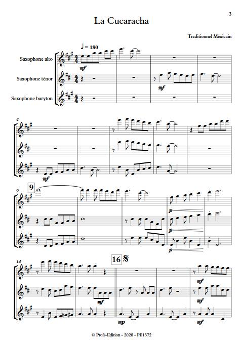 La Cucaracha - Trio de Saxophones - TRADITIONNEL MEXICAIN - Partition
