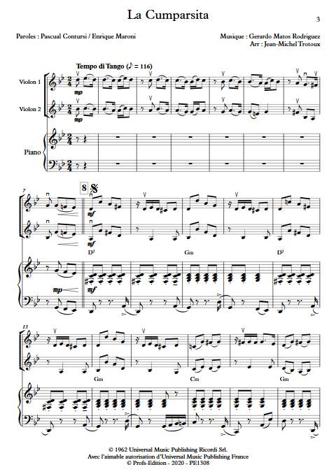 La Cumparsita - Trio 2 violons & Piano - RODRIGUEZ G. M. - Partition