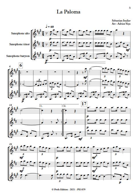 La Paloma - Trio Saxophones - IRADIER s. - Partition