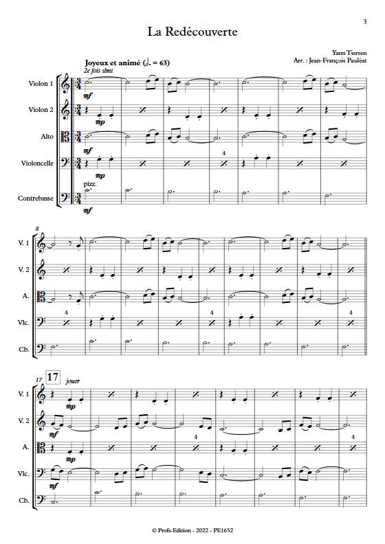 la redécouverte - Quintette à cordes - TIERSEN Y. - Partition