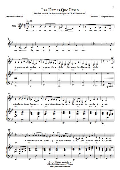 las damas que pasan - Piano Accordéon - BRASSENS G. - Partition