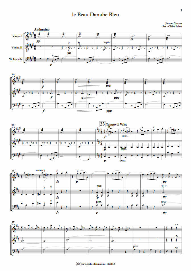 Le Beau Danube Bleu - Trio Violons Violoncelle - STRAUSS J. - Partition