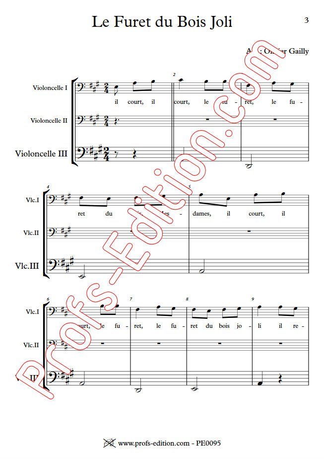 Le Furet du Bois Joli - Trio Violoncelles - TRADITIONNEL - Partition