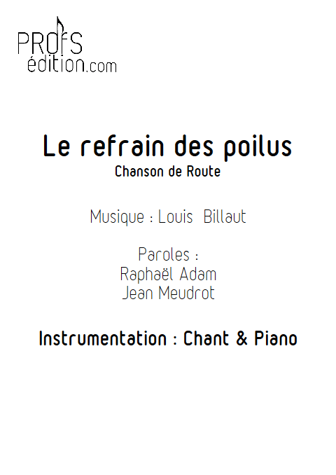 Le refrain des poilus - Piano & Voix - BILLAUT L. - page de garde