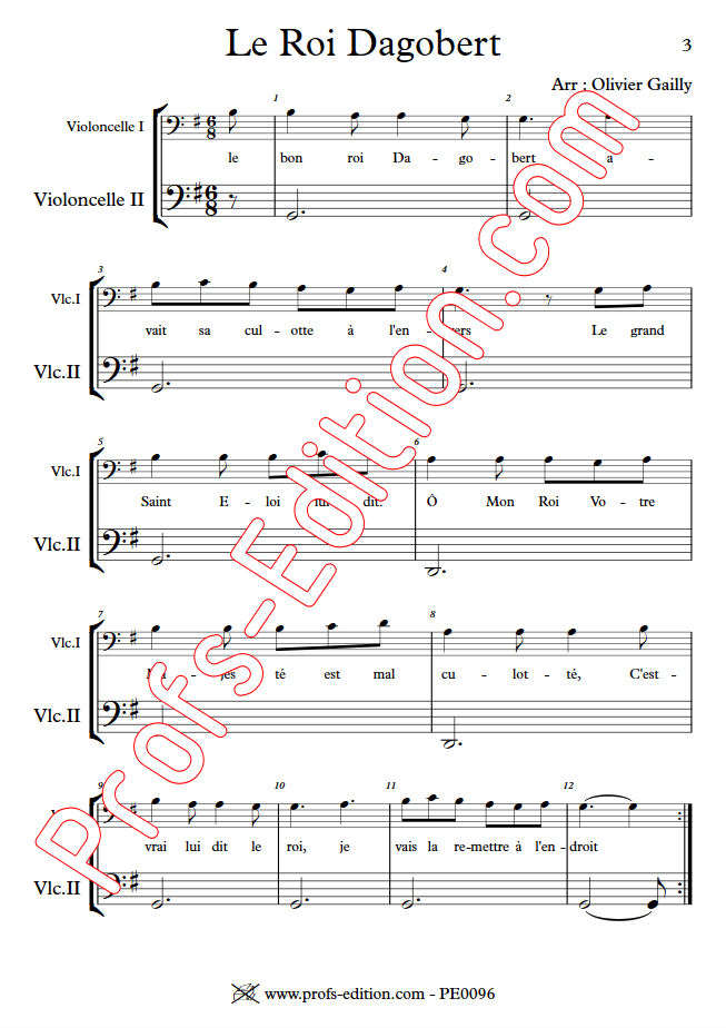 Le Roi Dagobert - Duo Violoncelles - TRADITIONNEL - Partition
