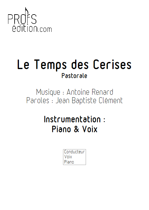 Le temps des cerises - Piano & Voix - RENARD A. - page de garde