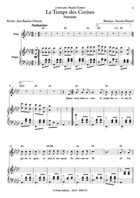Le temps des cerises - Piano & Voix - RENARD A. - app.scorescoreTitle