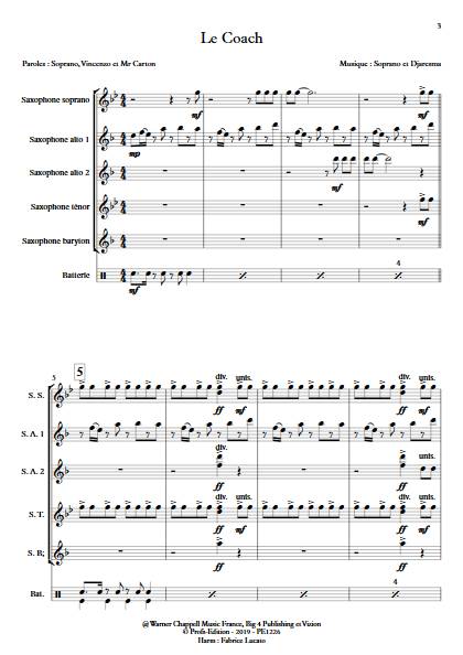 Le Coach - Ensemble de Saxophones - SOPRANO - Partition