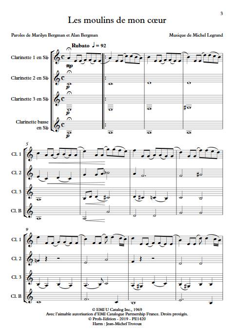 Les moulins de mon coeur - Quatuor de Clarinettes - LEGRAND M. - Partition