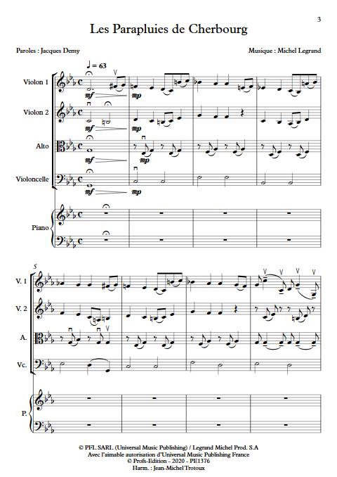 les parapluies de Cherbourg - Quintette à Cordes - LEGRAND M. - Partition
