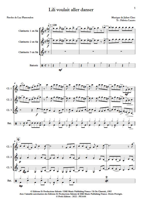 Lili voulait aller danser - Trio de Clarinettes - CLERC J. - Partition