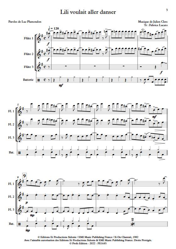 Lili voulait aller danser - Trio de Flûtes - CLERC J. - Partition