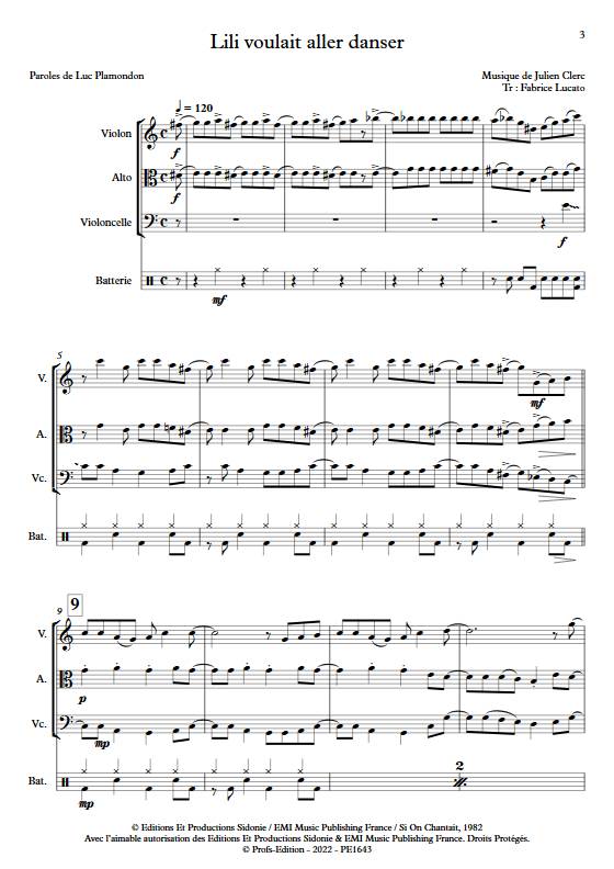 Lili voulait aller danser - Trio à cordes - CLERC J. - Partition