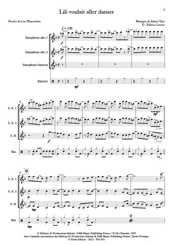 Lili voulait aller danser - Trio de Saxophones - CLERC J. - Partition
